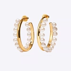Tory Burch Pearl Fringe Hoop Earrings
